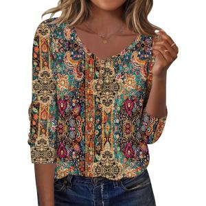 imageZeagoo Women Tops Loose Fit Long Sleeve V Neck T Shirts Business Casual Blouses Dressy Fall Fashion Work ClothesMulticolormz721