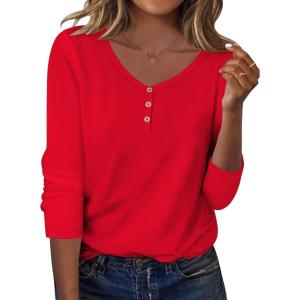 imageZeagoo Women Tops Loose Fit Long Sleeve V Neck T Shirts Business Casual Blouses Dressy Fall Fashion Work ClothesRed