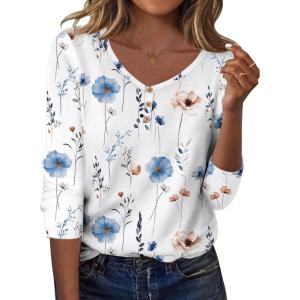 imageZeagoo Women Tops Loose Fit Long Sleeve V Neck T Shirts Business Casual Blouses Dressy Fall Fashion Work ClothesWhite Flowerbf290