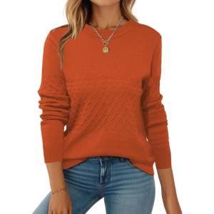 imageZeagoo Womens Sweaters Long Sleeve Tops Crew Neck Knit Pullover Sweaters Fall Fashion 2025 Dressy Casual Basic ClothesA Orange