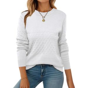 imageZeagoo Womens Sweaters Long Sleeve Tops Crew Neck Knit Pullover Sweaters Fall Fashion 2025 Dressy Casual Basic ClothesA White