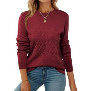 imageZeagoo Womens Sweaters Long Sleeve Tops Crew Neck Knit Pullover Sweaters Fall Fashion 2025 Dressy Casual Basic ClothesA Wine Red