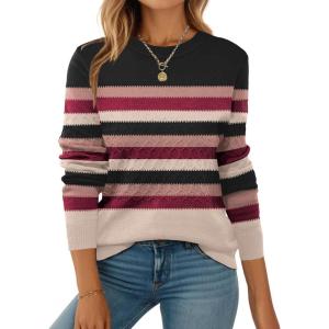 imageZeagoo Womens Sweaters Long Sleeve Tops Crew Neck Knit Pullover Sweaters Fall Fashion 2025 Dressy Casual Basic ClothesColorblock 229