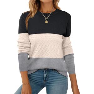 imageZeagoo Womens Sweaters Long Sleeve Tops Crew Neck Knit Pullover Sweaters Fall Fashion 2025 Dressy Casual Basic ClothesColorblock 558
