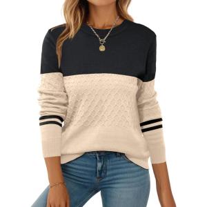 imageZeagoo Womens Sweaters Long Sleeve Tops Crew Neck Knit Pullover Sweaters Fall Fashion 2025 Dressy Casual Basic ClothesColorblock 724