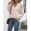 imageZeagoo Womens 2025 Fall Sweaters Casual Long Sleeve V Neck Loose Lightweight Crochet Knit Pullover Sweater TopsBeige