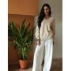 imageZeagoo Womens 2025 Fall Sweaters Casual Long Sleeve V Neck Loose Lightweight Crochet Knit Pullover Sweater TopsBeige