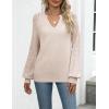 imageZeagoo Womens 2025 Fall Sweaters Casual Long Sleeve V Neck Loose Lightweight Crochet Knit Pullover Sweater TopsBeige