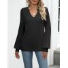 imageZeagoo Womens 2025 Fall Sweaters Casual Long Sleeve V Neck Loose Lightweight Crochet Knit Pullover Sweater TopsBlack