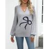imageZeagoo Womens 2025 Fall Sweaters Casual Long Sleeve V Neck Loose Lightweight Crochet Knit Pullover Sweater TopsBowknot Grey