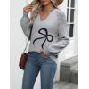 imageZeagoo Womens 2025 Fall Sweaters Casual Long Sleeve V Neck Loose Lightweight Crochet Knit Pullover Sweater TopsBowknot Grey