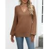 imageZeagoo Womens 2025 Fall Sweaters Casual Long Sleeve V Neck Loose Lightweight Crochet Knit Pullover Sweater TopsCoffee