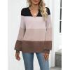 imageZeagoo Womens 2025 Fall Sweaters Casual Long Sleeve V Neck Loose Lightweight Crochet Knit Pullover Sweater TopsColorblock Tz191