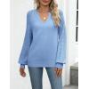 imageZeagoo Womens 2025 Fall Sweaters Casual Long Sleeve V Neck Loose Lightweight Crochet Knit Pullover Sweater TopsDenim Blue