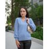 imageZeagoo Womens 2025 Fall Sweaters Casual Long Sleeve V Neck Loose Lightweight Crochet Knit Pullover Sweater TopsDenim Blue