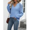 imageZeagoo Womens 2025 Fall Sweaters Casual Long Sleeve V Neck Loose Lightweight Crochet Knit Pullover Sweater TopsDenim Blue