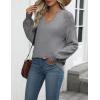 imageZeagoo Womens 2025 Fall Sweaters Casual Long Sleeve V Neck Loose Lightweight Crochet Knit Pullover Sweater TopsGrey