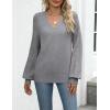 imageZeagoo Womens 2025 Fall Sweaters Casual Long Sleeve V Neck Loose Lightweight Crochet Knit Pullover Sweater TopsGrey