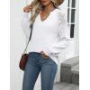 imageZeagoo Womens 2025 Fall Sweaters Casual Long Sleeve V Neck Loose Lightweight Crochet Knit Pullover Sweater TopsWhite
