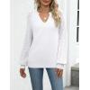 imageZeagoo Womens 2025 Fall Sweaters Casual Long Sleeve V Neck Loose Lightweight Crochet Knit Pullover Sweater TopsWhite