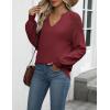 imageZeagoo Womens 2025 Fall Sweaters Casual Long Sleeve V Neck Loose Lightweight Crochet Knit Pullover Sweater TopsWine Red