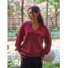 imageZeagoo Womens 2025 Fall Sweaters Casual Long Sleeve V Neck Loose Lightweight Crochet Knit Pullover Sweater TopsWine Red