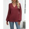 imageZeagoo Womens 2025 Fall Sweaters Casual Long Sleeve V Neck Loose Lightweight Crochet Knit Pullover Sweater TopsWine Red