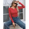 imageZeagoo Womens Long Sleeve Shirts Henley Ribbed Knit Slim Fit Basic Tops Casual Trendy ClothesRed