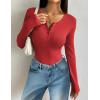 imageZeagoo Womens Long Sleeve Shirts Henley Ribbed Knit Slim Fit Basic Tops Casual Trendy ClothesRed