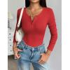imageZeagoo Womens Long Sleeve Shirts Henley Ribbed Knit Slim Fit Basic Tops Casual Trendy ClothesRed
