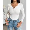 imageZeagoo Womens Long Sleeve Shirts Henley Ribbed Knit Slim Fit Basic Tops Casual Trendy ClothesWhite