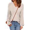 imageZeagoo Womens 2025 Fall Sweaters Casual Long Sleeve V Neck Loose Lightweight Crochet Knit Pullover Sweater TopsBeige
