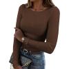 imageZeagoo Womens Long Sleeve Shirts Henley Ribbed Knit Slim Fit Basic Tops Casual Trendy ClothesBrown