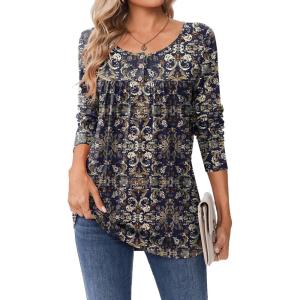 imageZeagoo Long Sleeve Shirts for Women Fall Fashion Dressy Casual Blouses Trendy Pleated Tunic Tops for Leggings 2025Multicolormz869