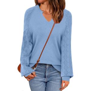 imageZeagoo Womens 2025 Fall Sweaters Casual Long Sleeve V Neck Loose Lightweight Crochet Knit Pullover Sweater TopsDenim Blue