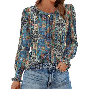 imageZeagoo Womens Tops Puff Long Sleeve Shirts Dressy Casual Crew Neck Pleated Summer Fall Work Blouses S3XLMz779