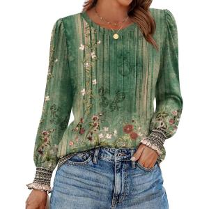 imageZeagoo Womens Tops Puff Long Sleeve Shirts Dressy Casual Crew Neck Pleated Summer Fall Work Blouses S3XLMz808