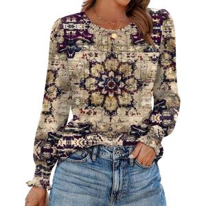 imageZeagoo Womens Tops Puff Long Sleeve Shirts Dressy Casual Crew Neck Pleated Summer Fall Work Blouses S3XLMz857