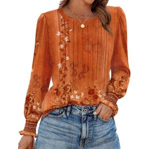 imageZeagoo Womens Tops Puff Long Sleeve Shirts Dressy Casual Crew Neck Pleated Summer Fall Work Blouses S3XLMz867