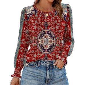 imageZeagoo Womens Tops Puff Long Sleeve Shirts Dressy Casual Crew Neck Pleated Summer Fall Work Blouses S3XLMz870