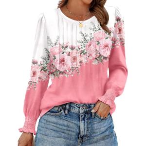imageZeagoo Womens Tops Puff Long Sleeve Shirts Dressy Casual Crew Neck Pleated Summer Fall Work Blouses S3XLSf122