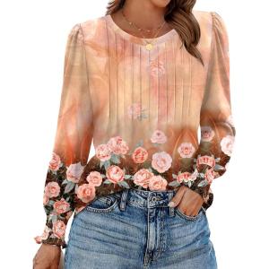 imageZeagoo Womens Tops Puff Long Sleeve Shirts Dressy Casual Crew Neck Pleated Summer Fall Work Blouses S3XLWf83