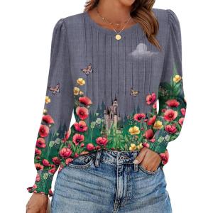 imageZeagoo Womens Tops Puff Long Sleeve Shirts Dressy Casual Crew Neck Pleated Summer Fall Work Blouses S3XLWf84
