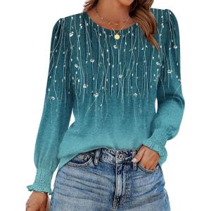 imageZeagoo Womens Tops Puff Long Sleeve Shirts Dressy Casual Crew Neck Pleated Summer Fall Work Blouses S3XLXh363