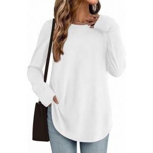 imageZeagoo Womens Tunic Tops to Wear with Leggings Long Sleeve Crew Neck Thumb Hole Shirts Loose Tshirts Fall ClothesAwhite