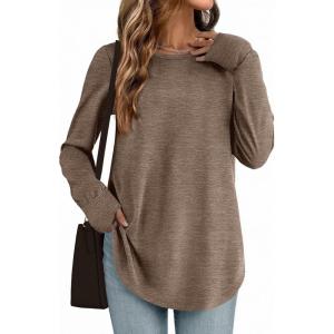 imageZeagoo Womens Tunic Tops to Wear with Leggings Long Sleeve Crew Neck Thumb Hole Shirts Loose Tshirts Fall ClothesBrown