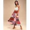 imageZeagoo Womens Flowy Pleated Skirts A Line Elastic High Waisted Midi Skirt Boho Casual Long Skirts Brown Leaf Print XXLMz747