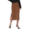 imageZeagoo Womens Knit Midi Skirts Casual Pencil Skirt High Waisted Long Skirt with Slit Elegant Work Office SkirtsBrown