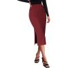 imageZeagoo Womens Knit Midi Skirts Casual Pencil Skirt High Waisted Long Skirt with Slit Elegant Work Office SkirtsWine Red