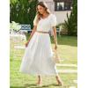 imageZeagoo Womens Midi Summer 2025 Boho Elastic High Waist ALine Flowy Swing Asymmetric Tiered Skirt Dress with Pockets01white